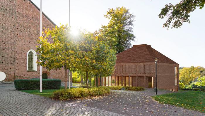 Förslag på ett nybyggt samlingshus utanför domkyrkan